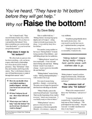 Global Teen Challenge — Newsletter Article: Raising The Bottom (August 2009)
