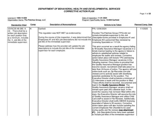 1906-14-009_Insp-20241101-Unannounced-Inspection