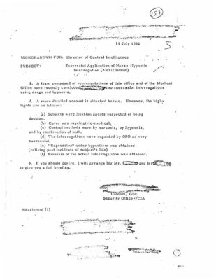 ARTICHOKE — Memorandum On Narco-Hypnotic Interrogation (July 1952)