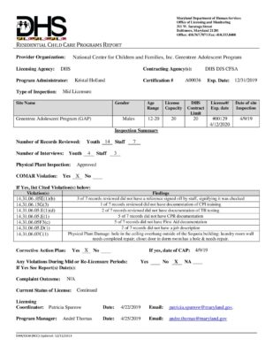 National Center For Children And Families - State Licensing Report (April 2019)