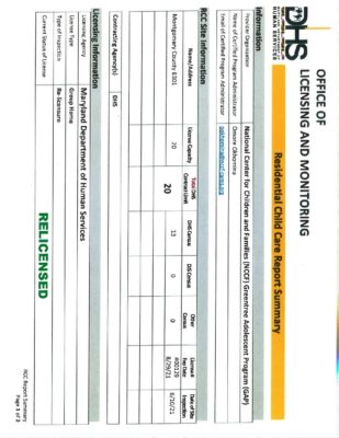National Center For Children And Families — Re-Licensure Report (June 2021)
