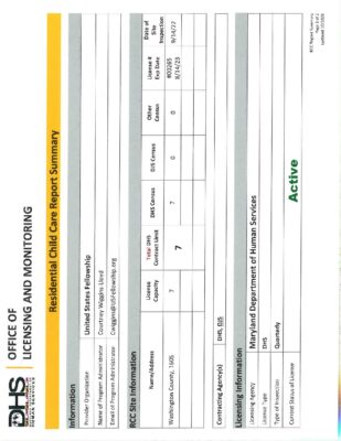 United States Fellowship — Residential Child Care Report Summary (September 2022)