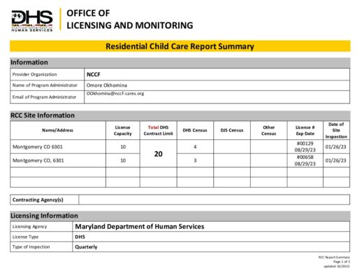 NCCF — Residential Child Care Quarterly Report (January 2023)