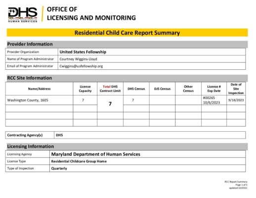 United States Fellowship — RCC Report Summary (September 2023)