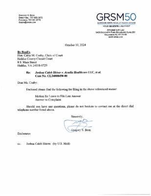 Joshua Caleb Shiver V. Acadia Healthcare LLC — Answer To Complaint (October 2024)