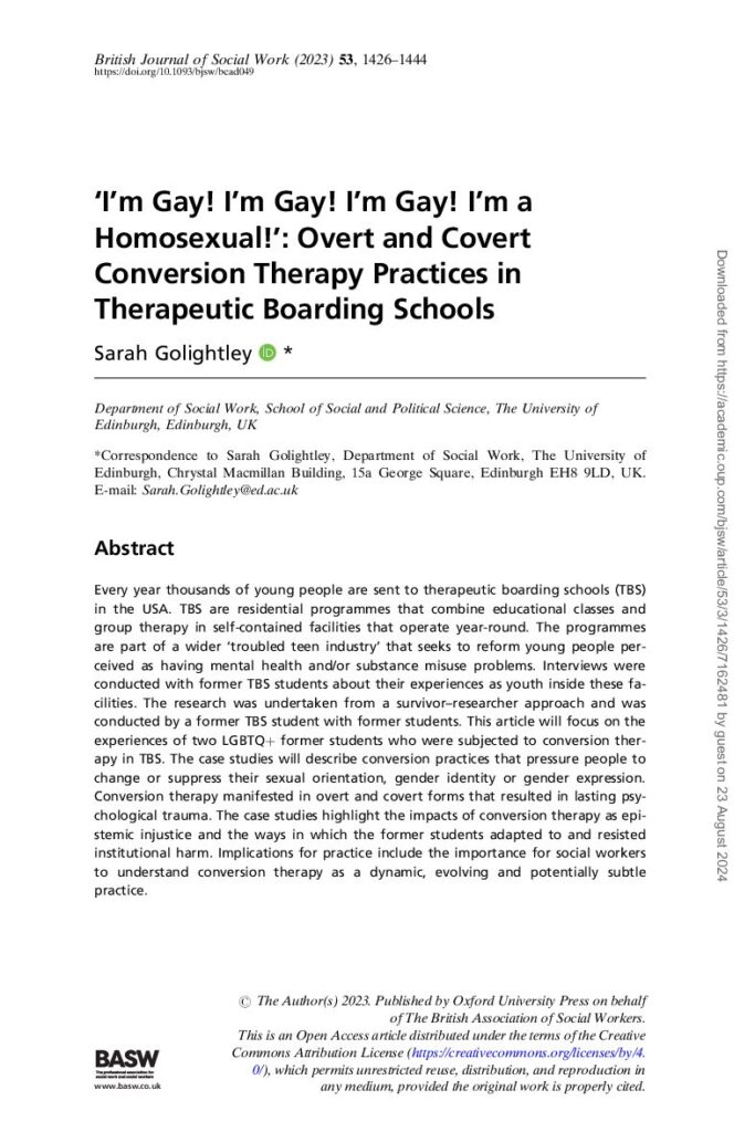 Overt & Covert Conversion Therapy Practices In Therapeutic Boarding Schools