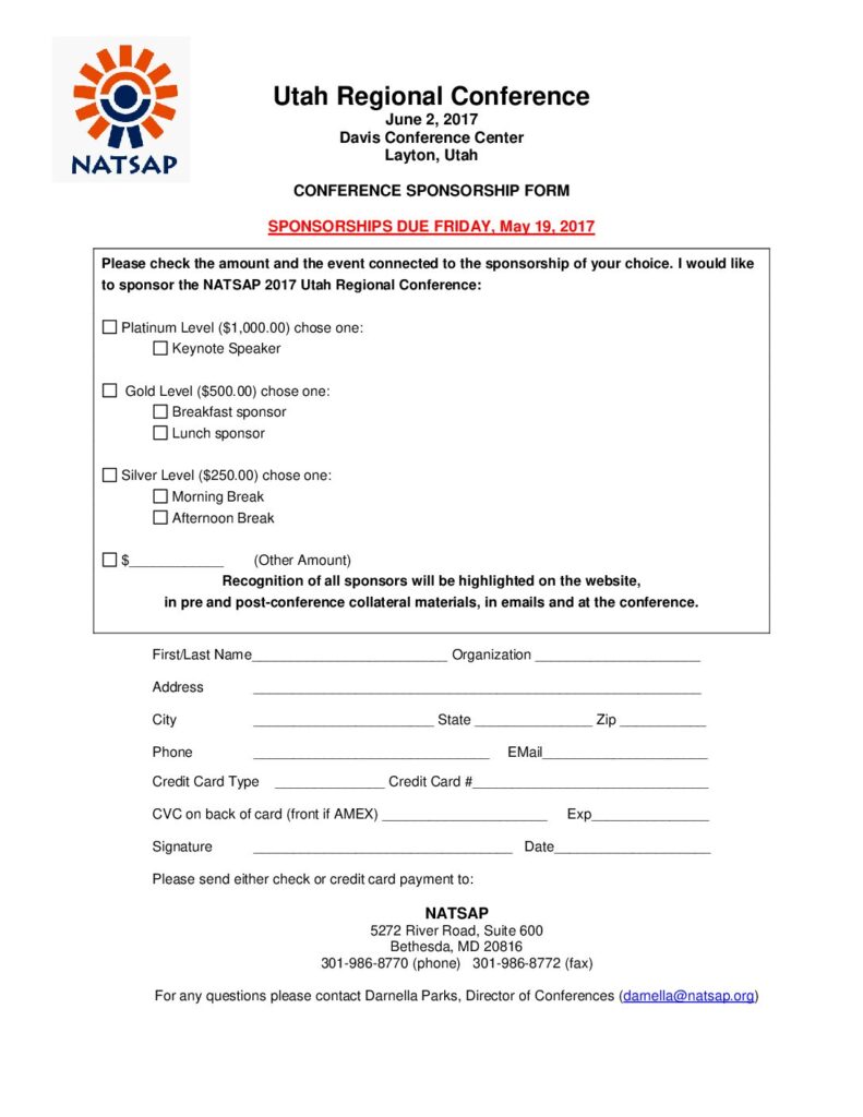 NATSAP Utah Regional Conference Sponsorship Form