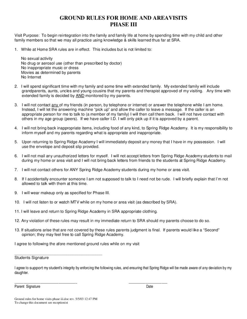 Spring Ridge Academy Ground Rules - Phase III - 12/03/2010