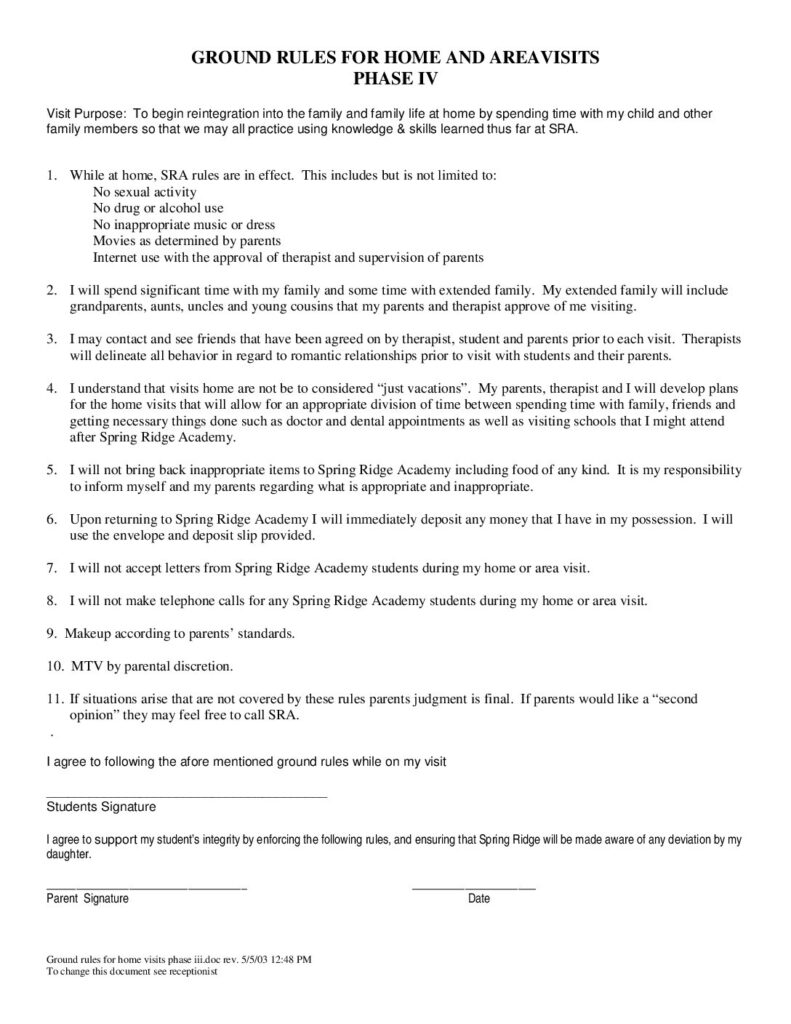 Spring Ridge Academy Ground Rules - Phase IV - 12/03/2010