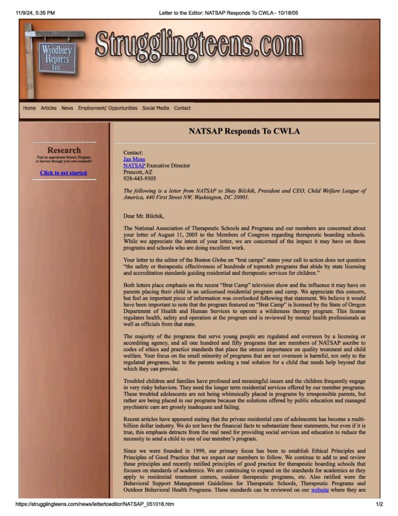 NATSAP Responds To CWLA