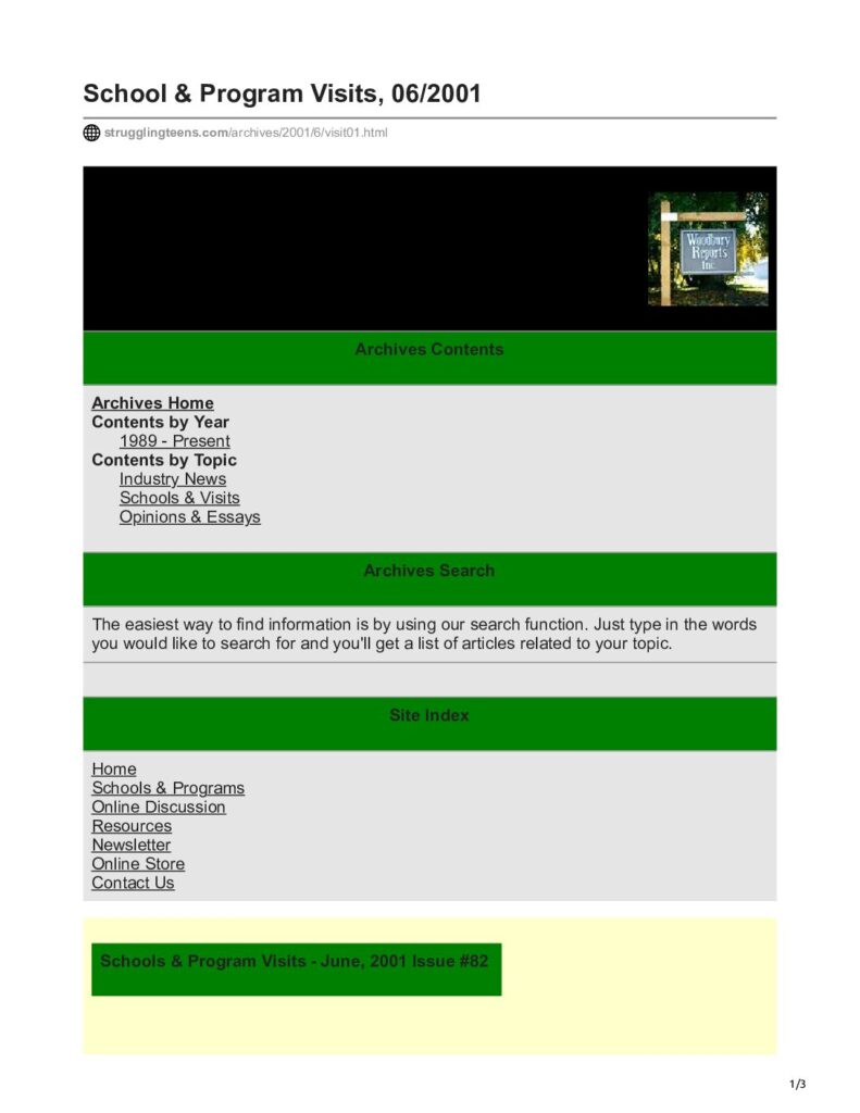 Woodbury Reports - Hidden Lake Academy School Program Visit 06/2001