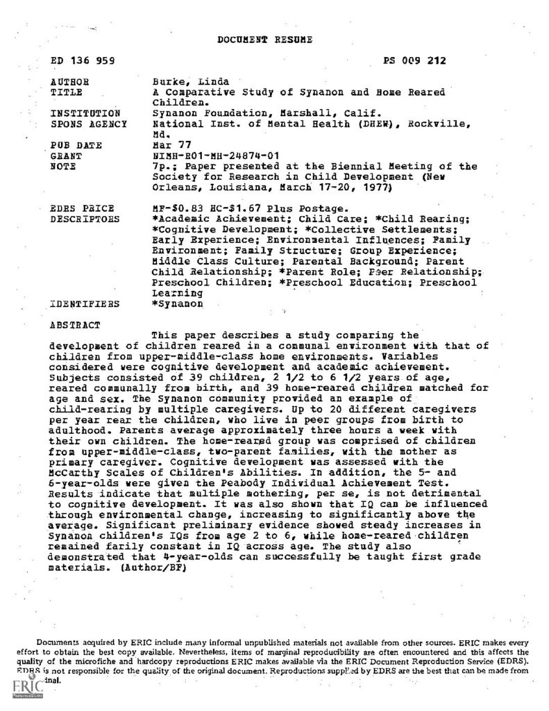 Synanon Child Development Research