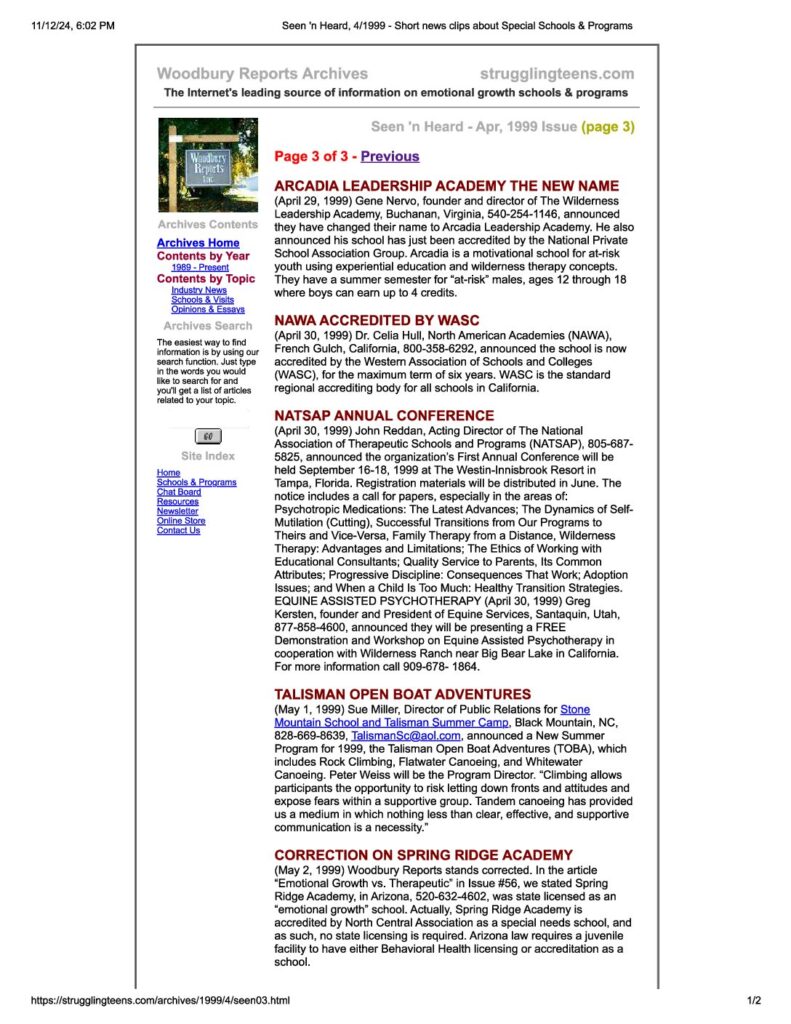 Woodbury Reports: First NATSAP Conference Announcement