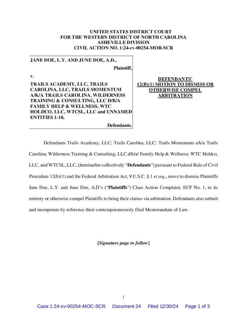 Doe V Trails Doc. 24 Defendants Formal Motion To Dismiss