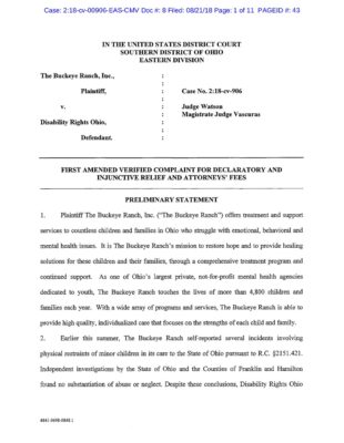 The Buckeye Ranch V Disability Rights Ohio Amended Complaint