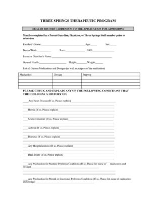Three Springs Health History Form