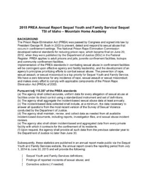 PREA Annual Report Mountain Home Academy 2014-2015