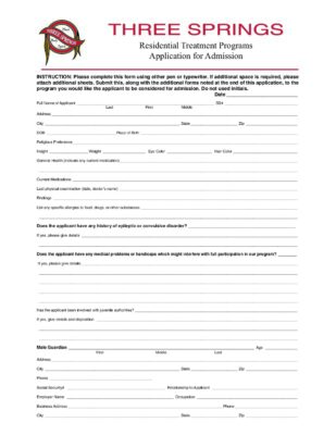 Three Springs Residential Treatment Program Application
