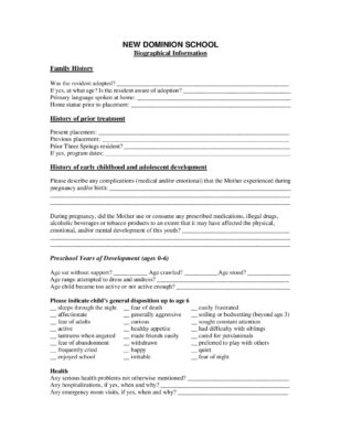 Three Springs New Dominion Biographical Information Form