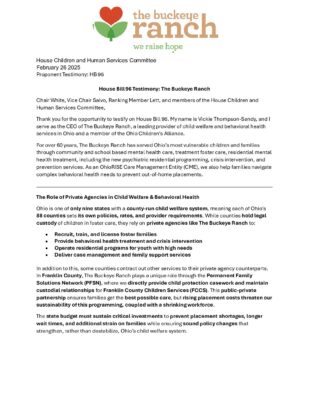 Buckeye Ranch — Legislative Testimony (February 2025)