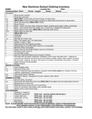 Three Springs New Dominion Packing List