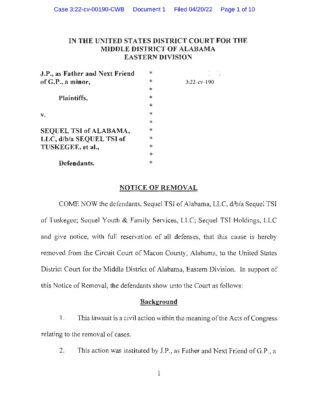 JP And GP Vs Sequel TSI Notice Of Removal 2022