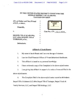 JP And GP Vs Sequel TSI Affidavit Of Jacob Brantz 2022