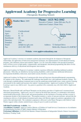 Applewood Academy For Progressive Learning 2009 NATSAP Profile
