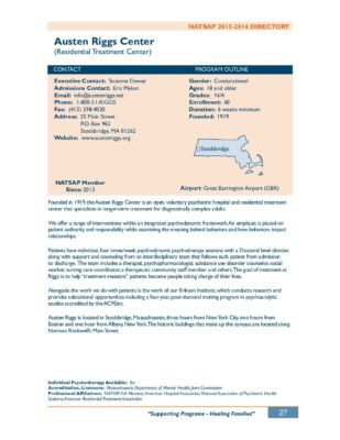 Austen Riggs Center 2015-2016 NATSAP Profile