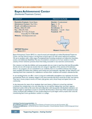 Bayes Achievement Center 2015-2016 NATSAP Profile