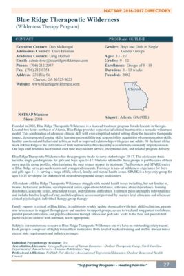 Blue Ridge Therapeutic Wilderness 2016-2017 NATSAP Profile