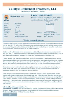 Catalyst Residential Treatment LLC 2009 NATSAP Profile