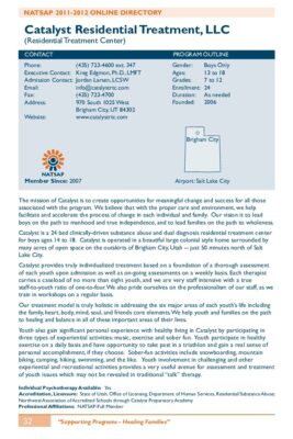 Catalyst Residential Treatment LLC 2011-2012 NATSAP Profile