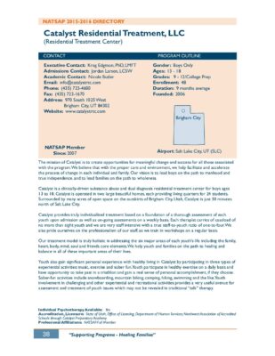 Catalyst Residential Treatment LLC 2015-2016 NATSAP Profile