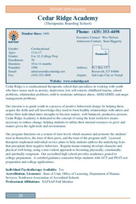 Cedar Ridge Academy 2009 NATSAP Profile