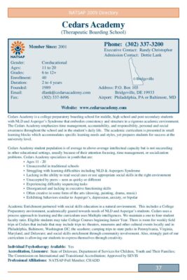 Cedars Academy 2009 NATSAP Profile