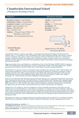 Chamberlain International School 2016-2017 NATSAP Profile