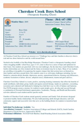 Cherokee Creek Boys School 2009 NATSAP Profile