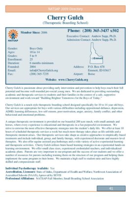 Cherry Gulch 2009 NATSAP Profile