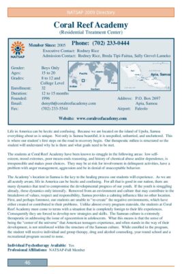 Coral Reef Academy 2009 NATSAP Profile