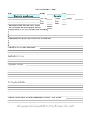Daily Goals And Security Sheet Midwest Academy