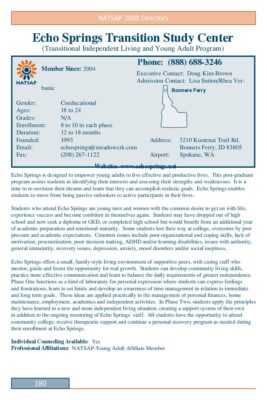 Echo Springs Transition Study Center 2009 NATSAP Profile