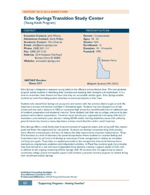 Echo Springs Transition Study Center 2015-2016 NATSAP Profile