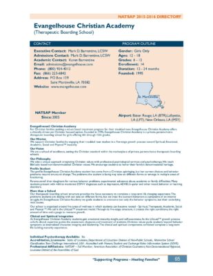Evangelhouse Christian Academy 2015-2016 NATSAP Profile