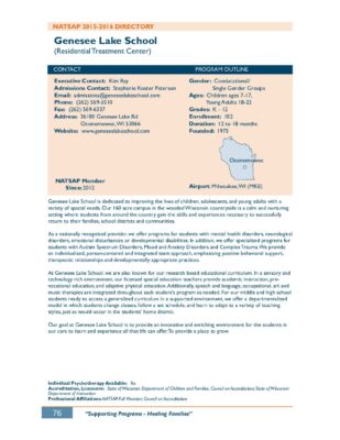 Genesee Lake School 2015-2016 NATSAP Profile