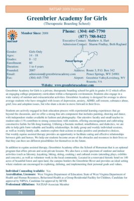 Greenbrier Academy For Girls 2009 NATSAP Profile