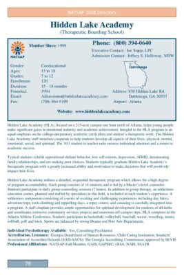 Hidden Lake Academy 2009 NATSAP Profile