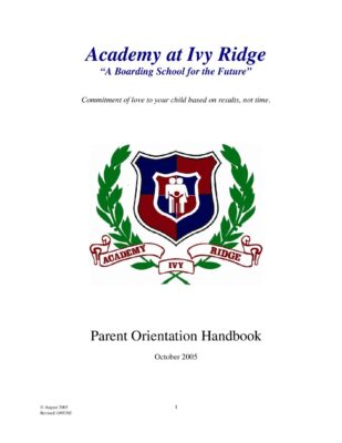Academy At Ivy Ridge Parent Orientation Handbook 2005
