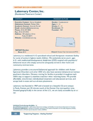 Lakemary Center Inc 2015-2016 NATSAP Profile