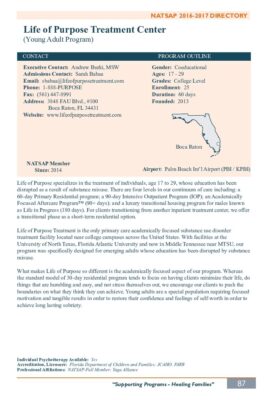 Life Of Purpose Treatment Center 2016-2017 NATSAP Profile
